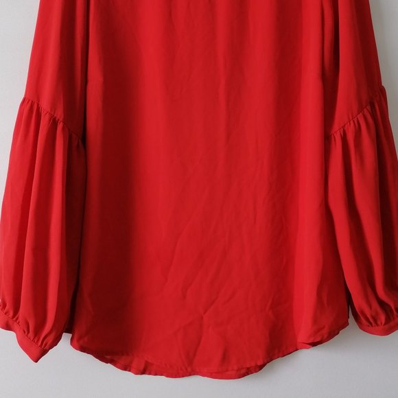 Violet & Claire Womens Red Balloon Sleeve Round Neck Blouse Top Size L - Picture 3 of 7